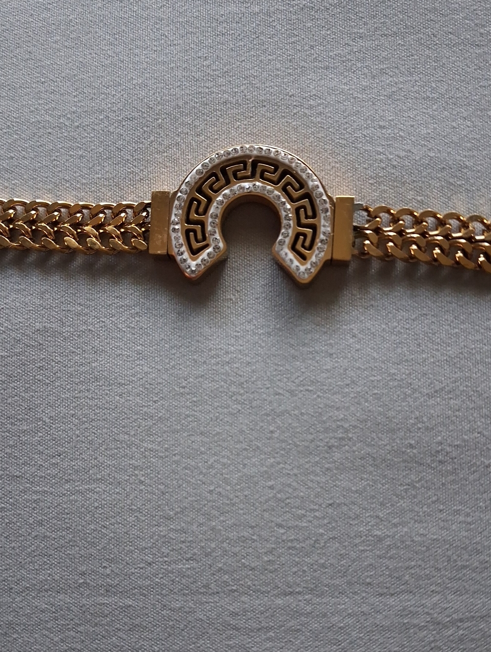 Stainless Steel Horseshoe Chain Bracelet with Crystals Accent